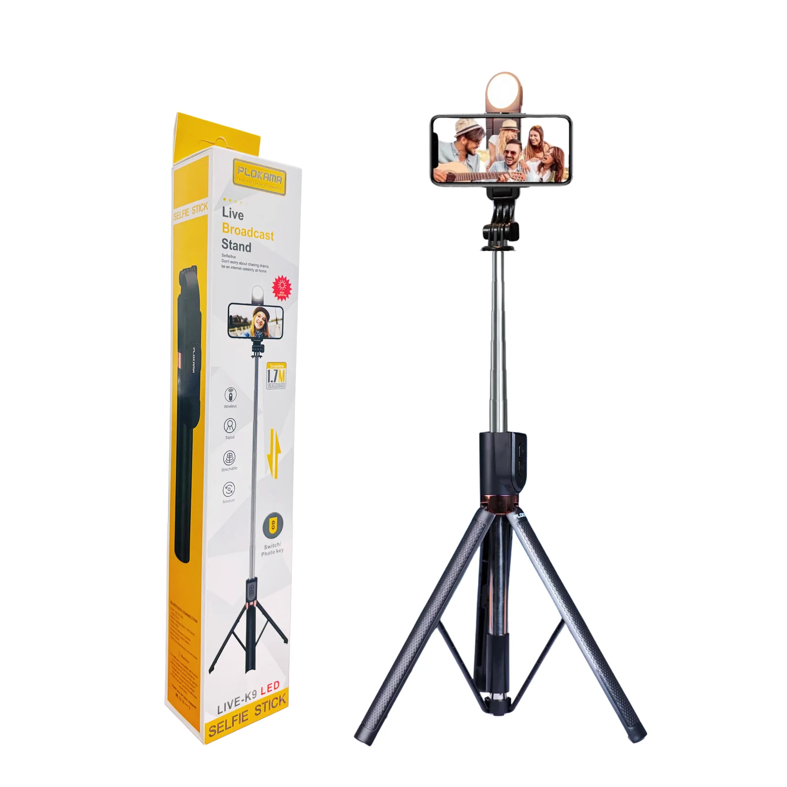 PLOKAMA Live K9 Bluetooth Selfie Stick with Light